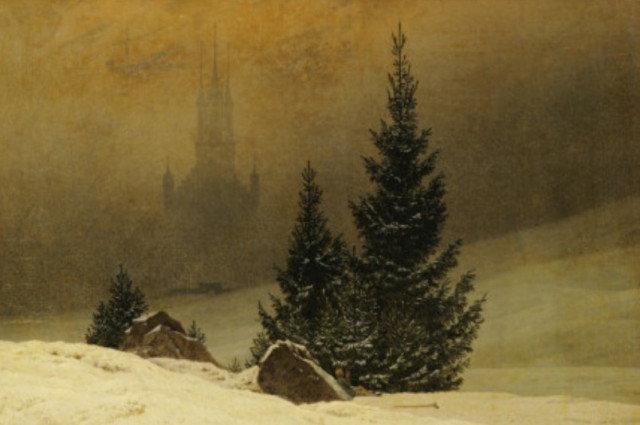 Winter land with the church
